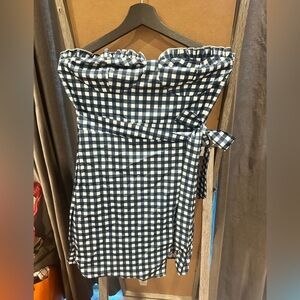 SHEIN Black and White Checkered Strapless Dress